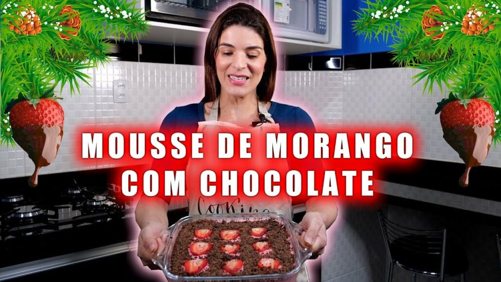 Sobremesa Maravilhosa de Mousse de Morango com Chocolate