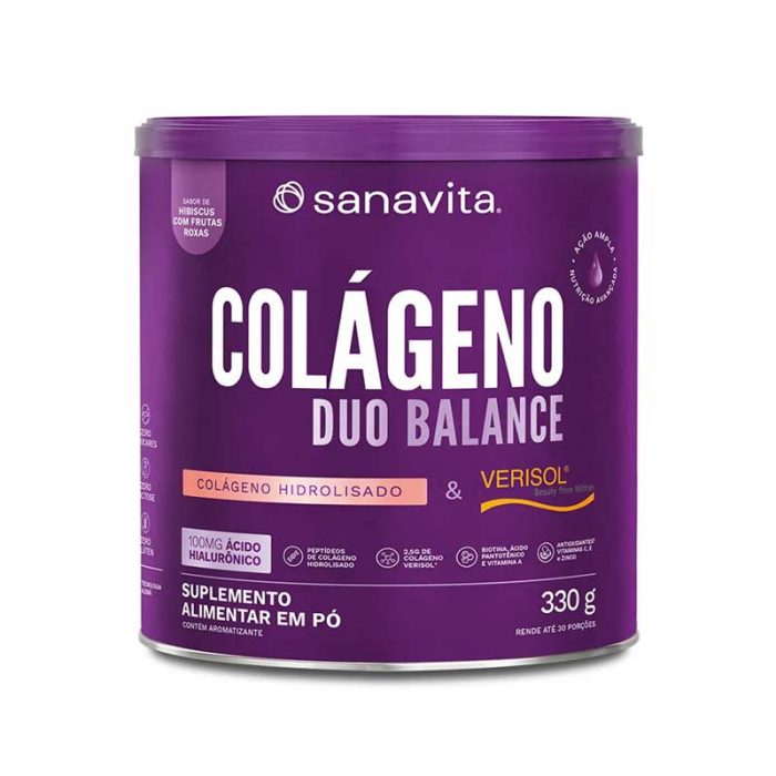 colágeno duo balance sanavita hibiscus frutas roxas verisol peptan