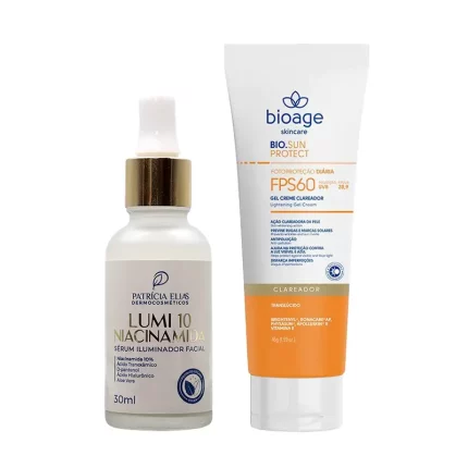 kit lumi 10 niacinamida mais protetor solar clareador bioage
